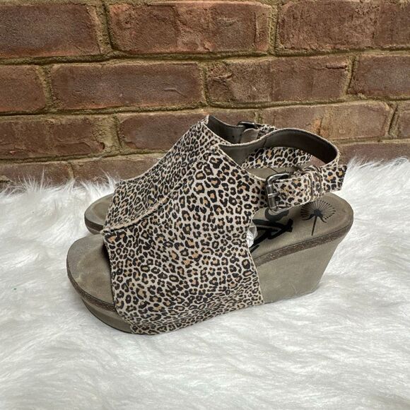 OTBT Women’s Jaunt Stone Cheetah Leather Wedge Platform Open Toe Sz 10 - Picture 3 of 11